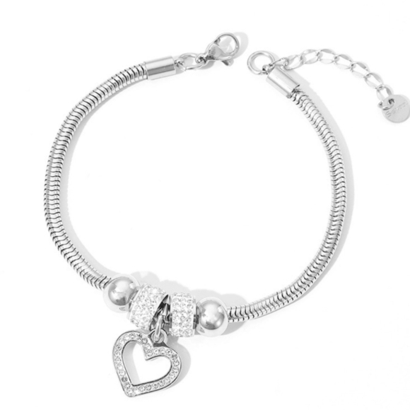 Stainless steel silver tone heart charm bracelet new - Picture 1 of 6